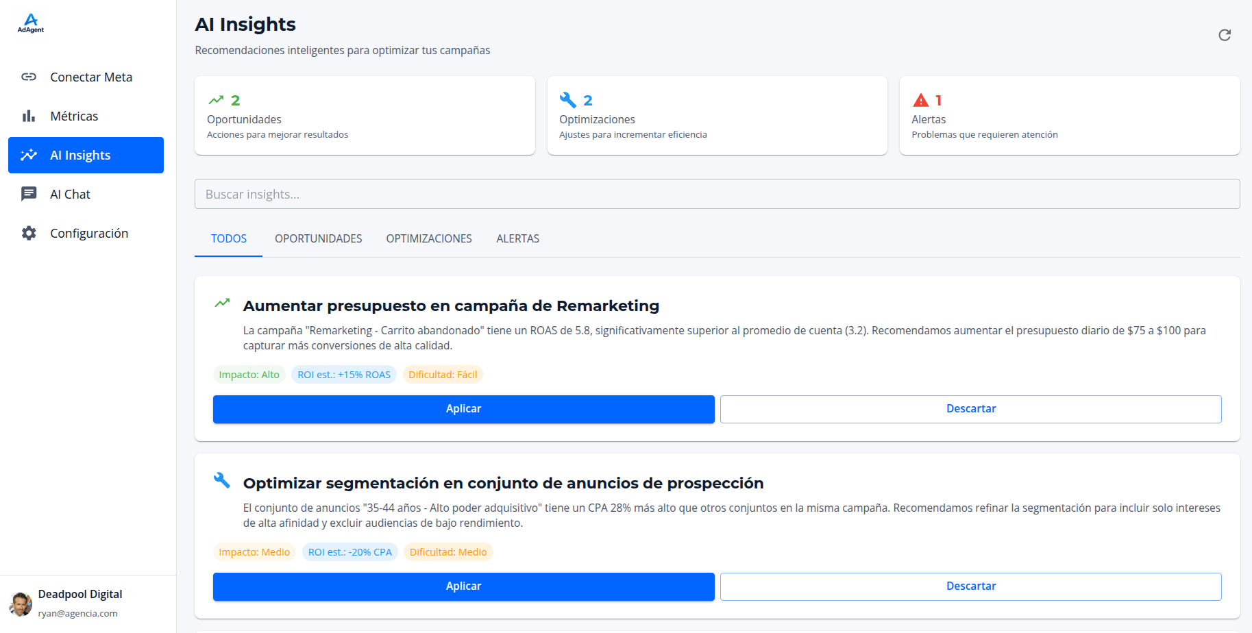 Panel de recomendaciones con IA
