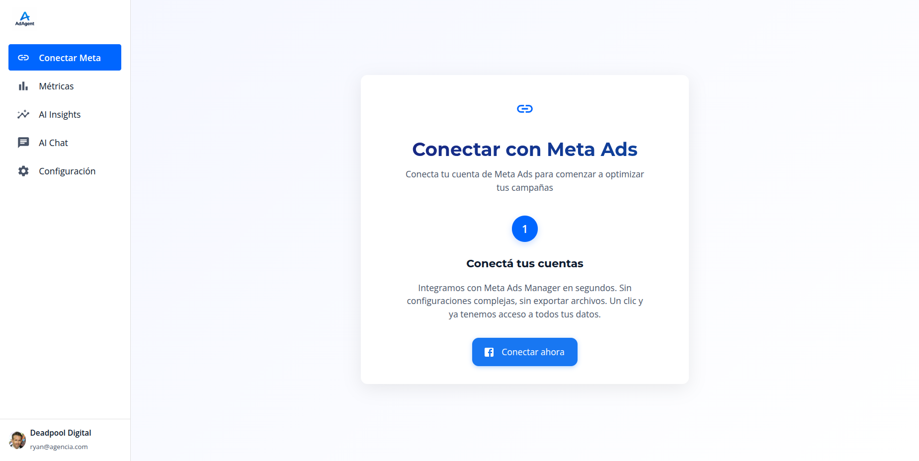 Pantalla de conexión con Meta Ads